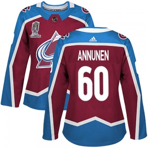 Justus Annunen Colorado Avalanche Adidas Women's Authentic Burgundy Home 2022 Stanley Cup Champions Jersey
