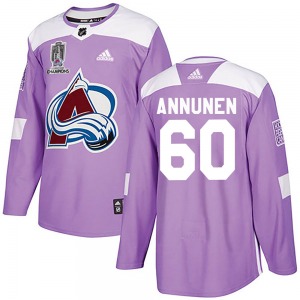 Justus Annunen Colorado Avalanche Adidas Youth Authentic Fights Cancer Practice 2022 Stanley Cup Champions Jersey (Purple)