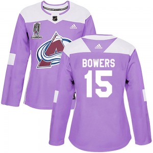 Shane Bowers Colorado Avalanche Adidas Women's Authentic Fights Cancer Practice 2022 Stanley Cup Champions Jersey (Purple)
