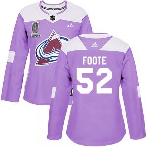 Adam Foote Colorado Avalanche Adidas Women's Authentic Fights Cancer Practice 2022 Stanley Cup Champions Jersey (Purple)