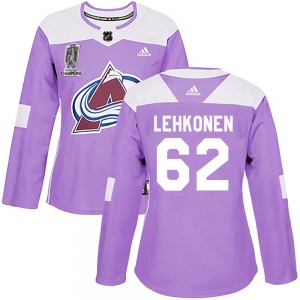 Artturi Lehkonen Colorado Avalanche Adidas Women's Authentic Fights Cancer Practice 2022 Stanley Cup Champions Jersey (Purple)