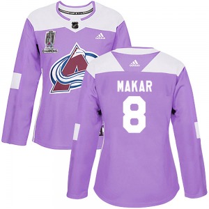 Cale Makar Colorado Avalanche Adidas Women's Authentic Fights Cancer Practice 2022 Stanley Cup Champions Jersey (Purple)