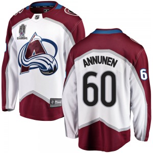 Justus Annunen Colorado Avalanche Fanatics Branded Youth Breakaway Away 2022 Stanley Cup Champions Jersey (White)