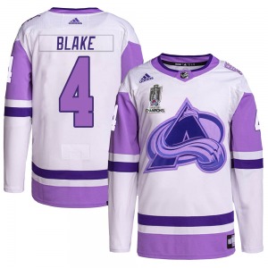 Rob Blake Colorado Avalanche Adidas Authentic Hockey Fights Cancer 2022 Stanley Cup Champions Jersey (White/Purple)