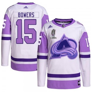 Shane Bowers Colorado Avalanche Adidas Authentic Hockey Fights Cancer 2022 Stanley Cup Champions Jersey (White/Purple)