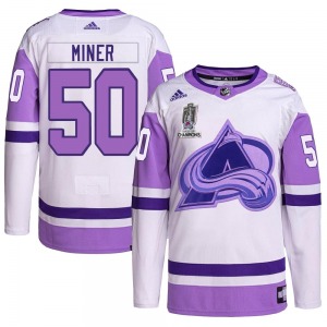 Trent Miner Colorado Avalanche Adidas Authentic Hockey Fights Cancer 2022 Stanley Cup Champions Jersey (White/Purple)