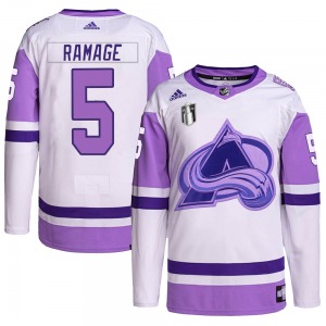 Rob Ramage Colorado Avalanche Adidas Authentic Hockey Fights Cancer Primegreen 2022 Stanley Cup Final Patch Jersey (White/Purple)