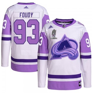 Jean-Luc Foudy Colorado Avalanche Adidas Youth Authentic Hockey Fights Cancer 2022 Stanley Cup Champions Jersey (White/Purple)