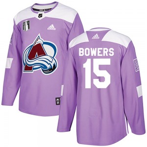 Shane Bowers Colorado Avalanche Adidas Authentic Fights Cancer Practice 2022 Stanley Cup Final Patch Jersey (Purple)