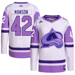 Josh Manson Colorado Avalanche Adidas Authentic Hockey Fights Cancer Primegreen Jersey (White/Purple)