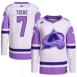 Devon Toews Colorado Avalanche Adidas Authentic Hockey Fights Cancer Primegreen Jersey (White/Purple)