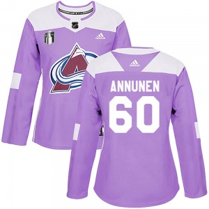 Justus Annunen Colorado Avalanche Adidas Women's Authentic Fights Cancer Practice 2022 Stanley Cup Final Patch Jersey (Purple)