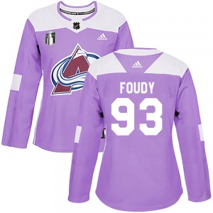 Jean-Luc Foudy Colorado Avalanche Adidas Women's Authentic Fights Cancer Practice 2022 Stanley Cup Final Patch Jersey (Purple)
